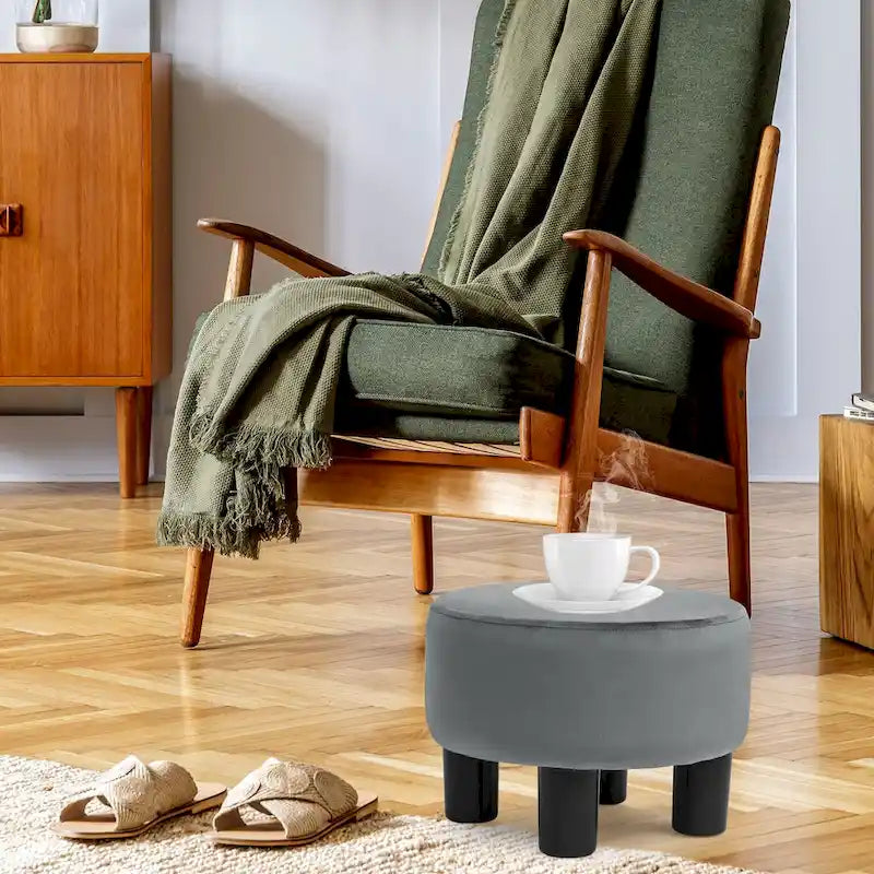 Adeco Round Ottoman Velvet Footrest Stool Modern Padded Seat Footstool 25