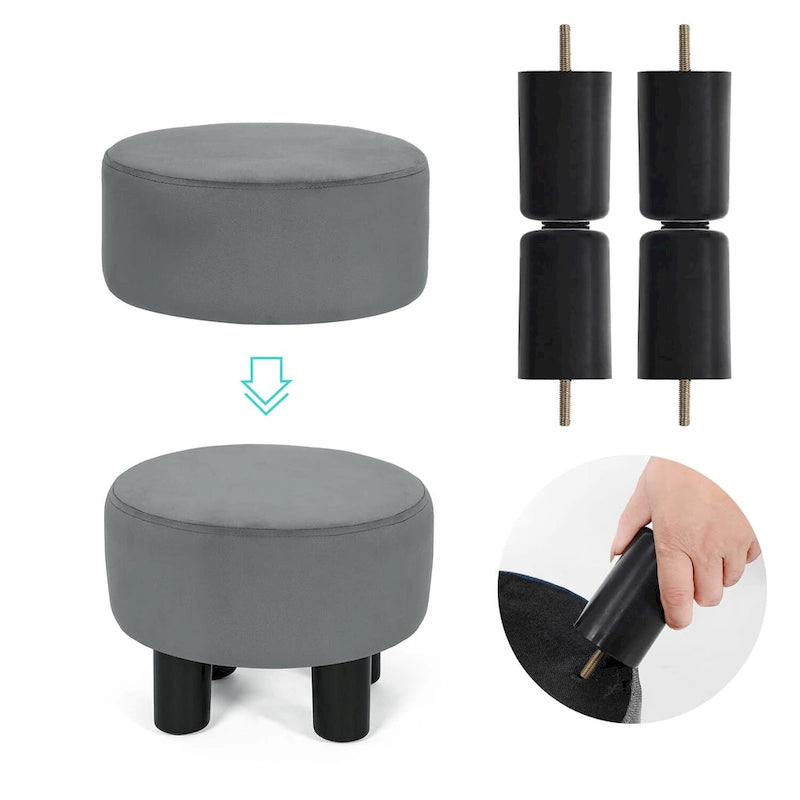 Adeco Round Ottoman Velvet Footrest Stool Modern Padded Seat Footstool 27