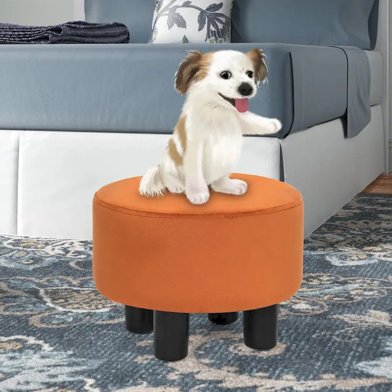 Adeco Round Ottoman Velvet Footrest Stool Modern Padded Seat Footstool 30