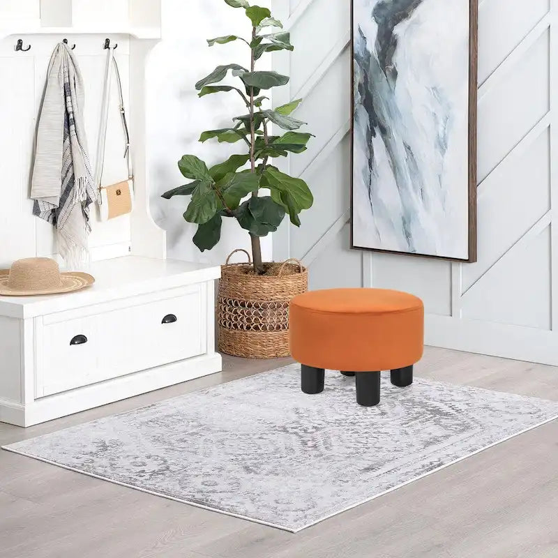 Adeco Round Ottoman Velvet Footrest Stool Modern Padded Seat Footstool 31