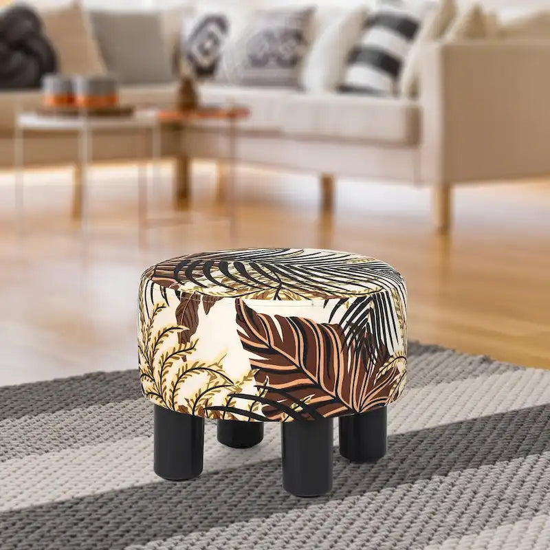 Adeco Round Ottoman Velvet Footrest Stool Modern Padded Seat Footstool 34