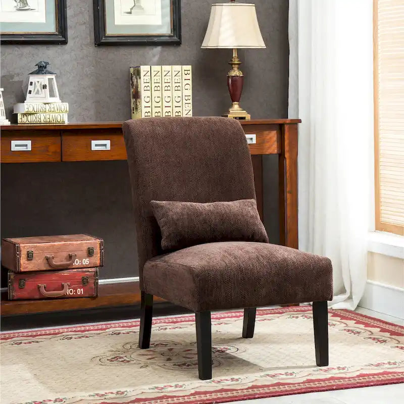 Porch & Den Vista Armless Chenille Accent Chair w/ Kidney Pillow 6