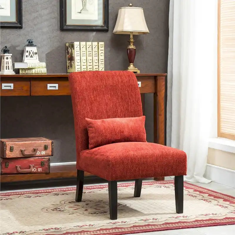 Porch & Den Vista Armless Chenille Accent Chair w/ Kidney Pillow 13