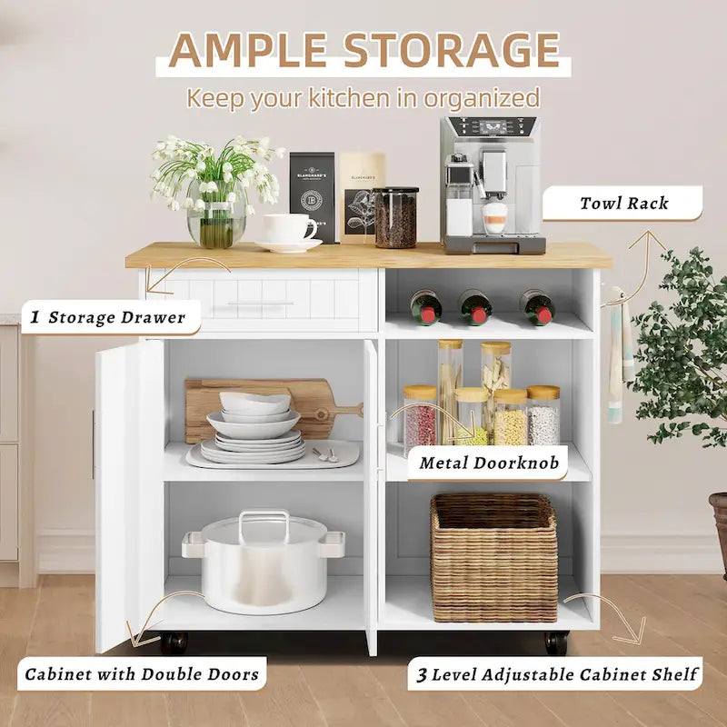 Futzca Kitchen Island Cart with Storage Cabinet and Drawers - N/A 5