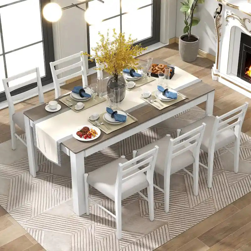 Nestfair 7-Piece Wooden Dining Table Set with 6 Chairs and 2 Drawers 22