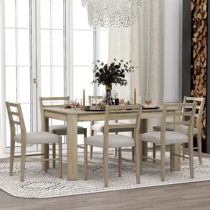 Nestfair 7-Piece Wooden Dining Table Set with 6 Chairs and 2 Drawers 2