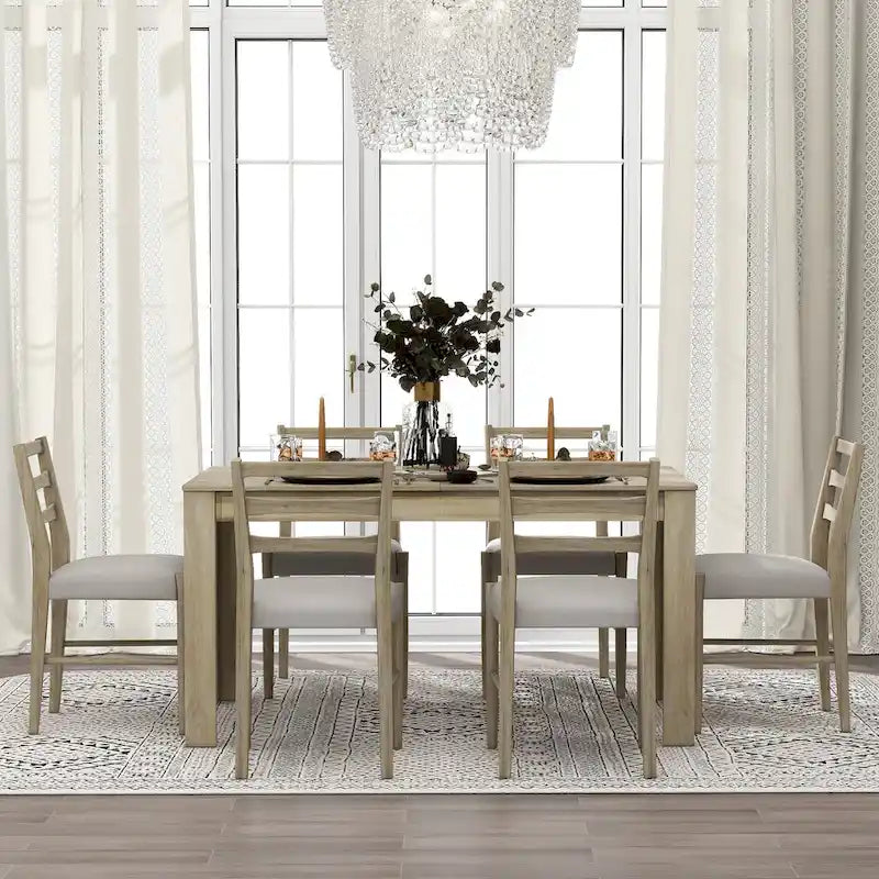 Nestfair 7-Piece Wooden Dining Table Set with 6 Chairs and 2 Drawers 3