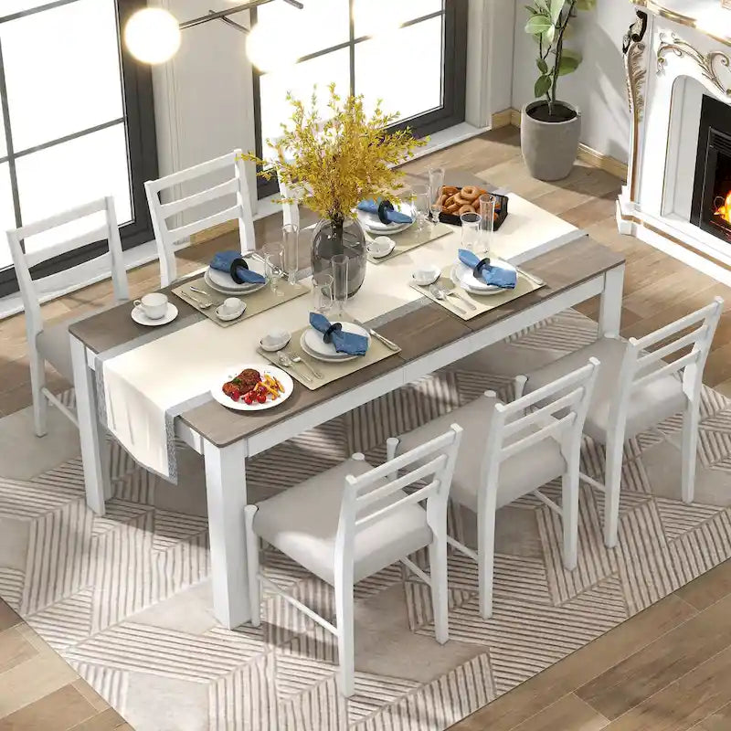 Nestfair 7-Piece Wooden Dining Table Set with 6 Chairs and 2 Drawers 12