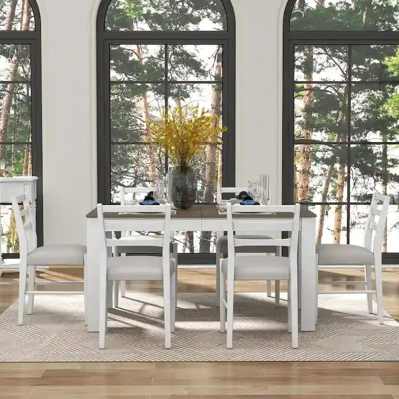 Nestfair 7-Piece Wooden Dining Table Set with 6 Chairs and 2 Drawers 13