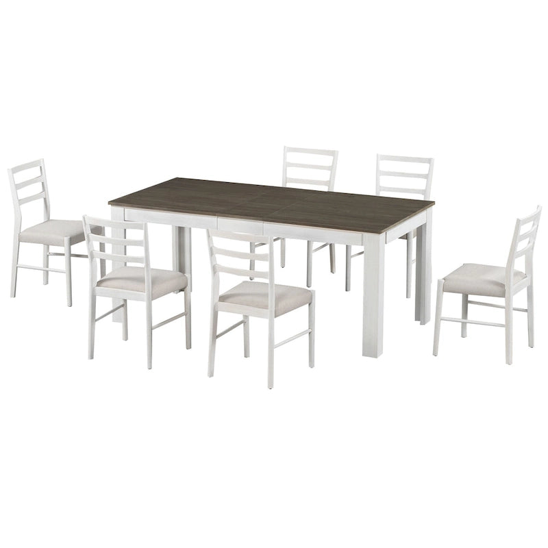 Nestfair 7-Piece Wooden Dining Table Set with 6 Chairs and 2 Drawers 15