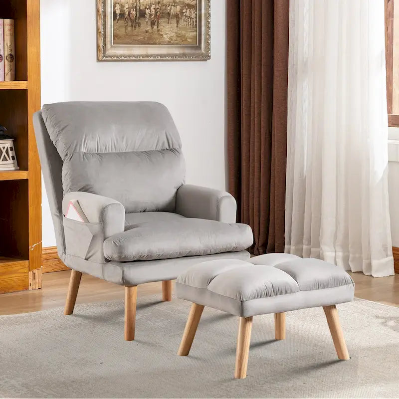 Poltrona in velluto con pouf, schienale regolabile e tasche laterali 25