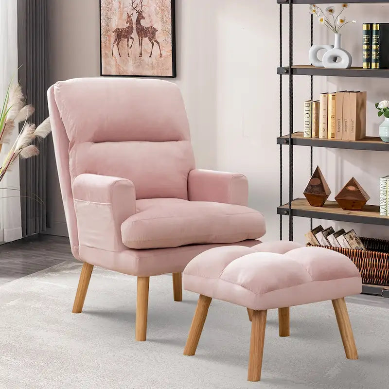 Poltrona in velluto con pouf, schienale regolabile e tasche laterali 3