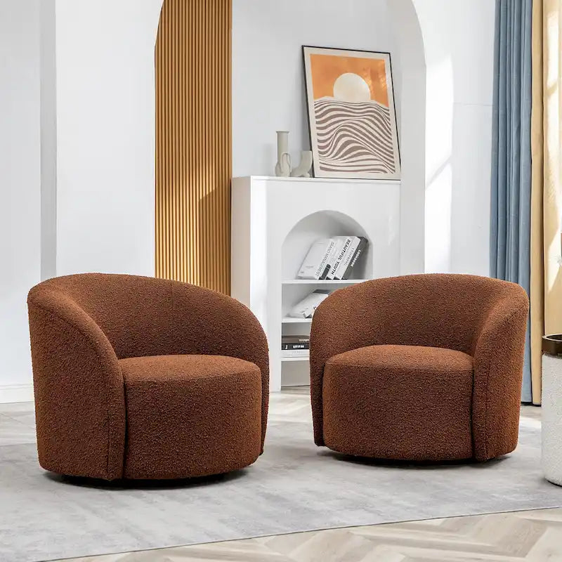 KINWELL 34 Wide Upholstered Swivel Accent Barrel Chair (Set of 2) 4