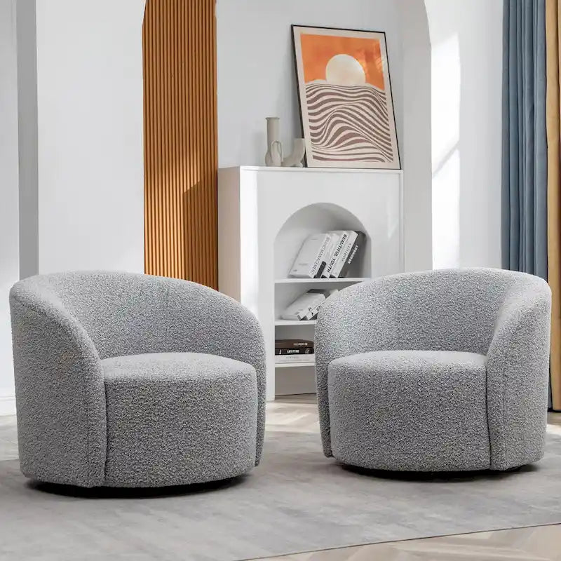 KINWELL 34 Wide Upholstered Swivel Accent Barrel Chair (Set of 2) 5