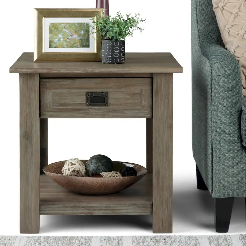 WYNDENHALL Garret SOLID ACACIA WOOD 22 inch Wide Square Rustic End Side Table - 22W x 22 D x 22 H 27