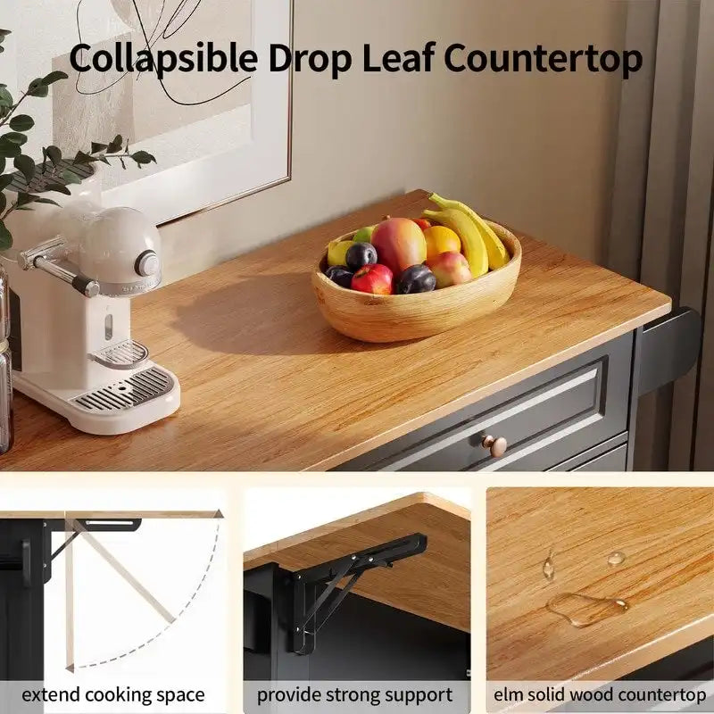 Kitchen Island Cart with Solid Wood Top and Locking Wheels 3