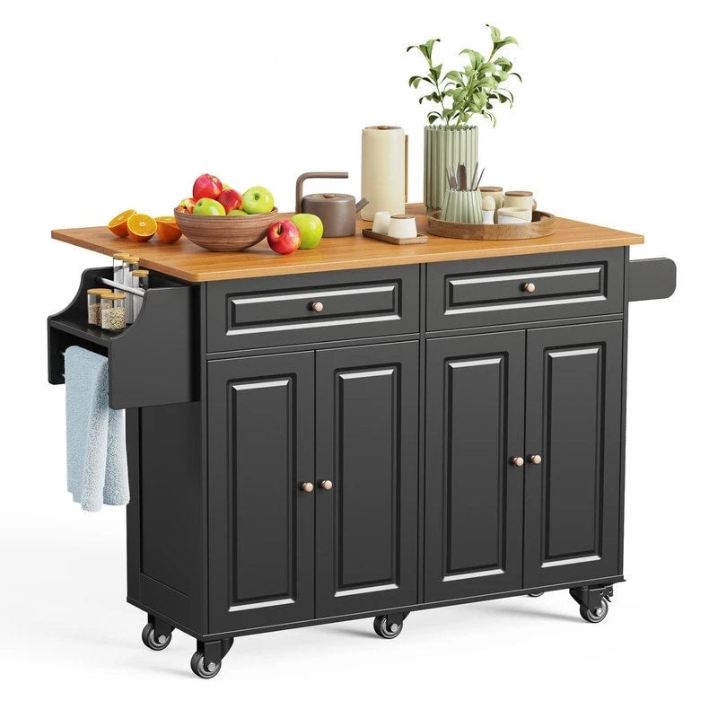 Kitchen Island Cart with Solid Wood Top and Locking Wheels 4