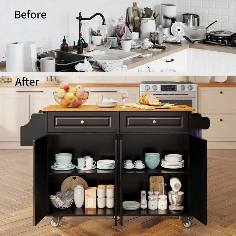Kitchen Island Cart with Solid Wood Top and Locking Wheels 5
