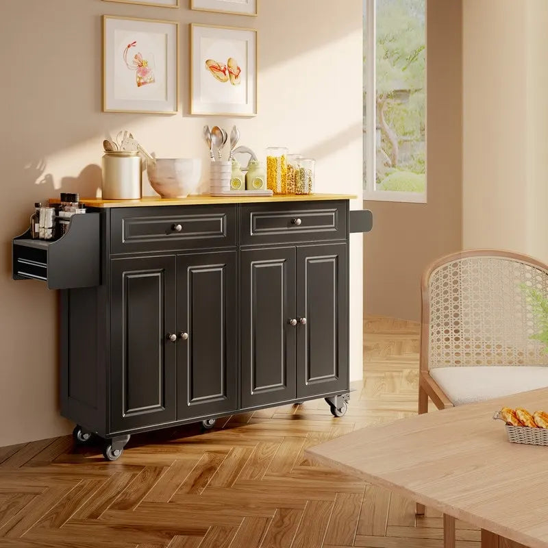 Kitchen Island Cart with Solid Wood Top and Locking Wheels 6