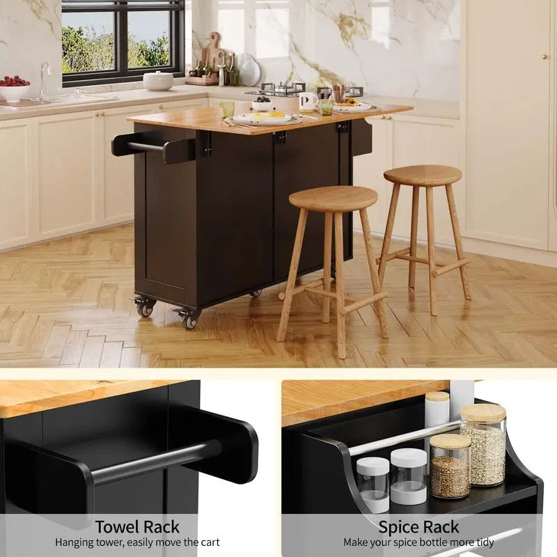 Kitchen Island Cart with Solid Wood Top and Locking Wheels 7