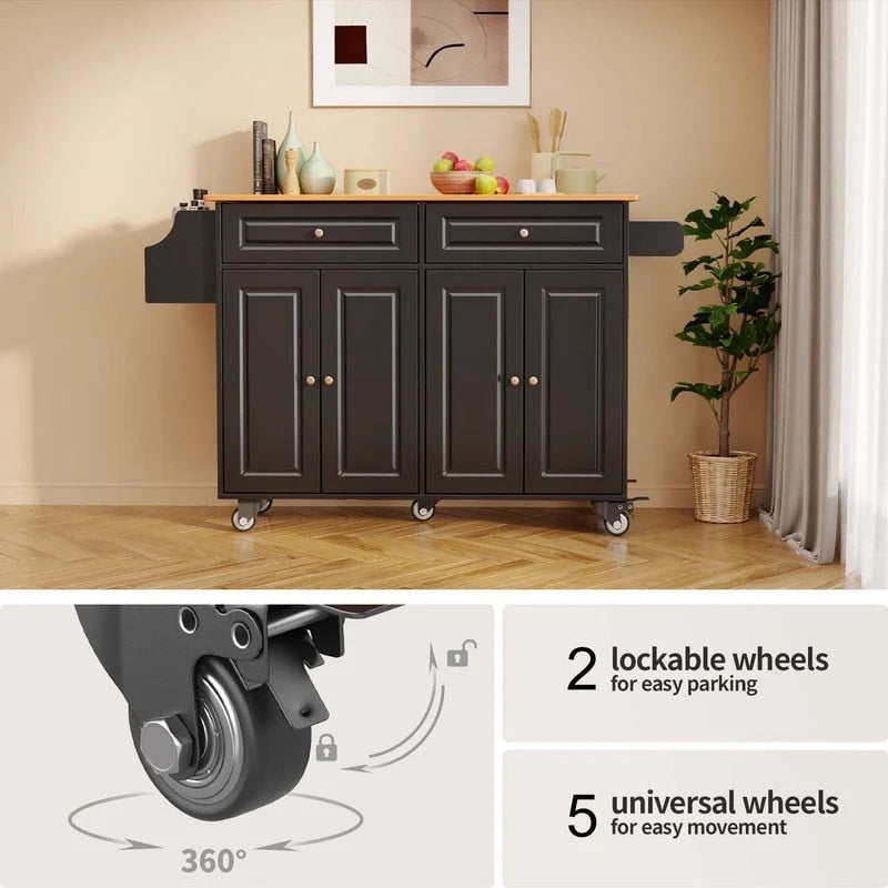 Kitchen Island Cart with Solid Wood Top and Locking Wheels 8