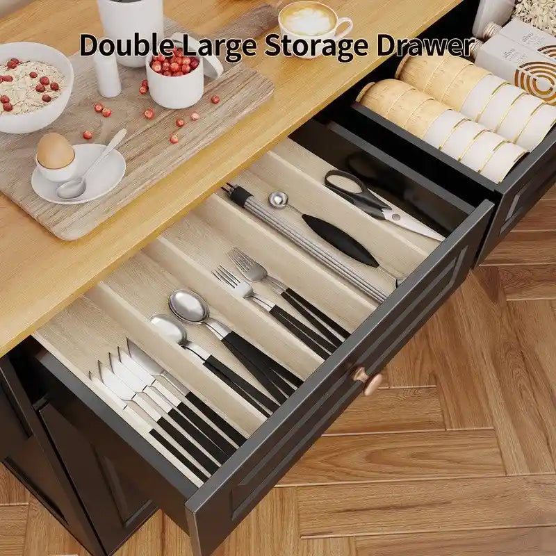 Kitchen Island Cart with Solid Wood Top and Locking Wheels 10