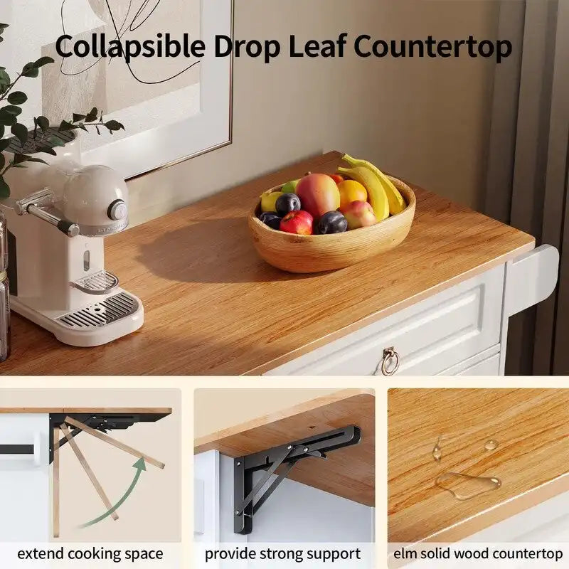 Kitchen Island Cart with Solid Wood Top and Locking Wheels 12