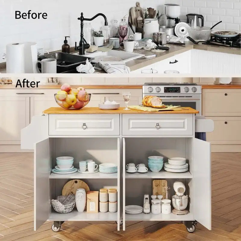 Kitchen Island Cart with Solid Wood Top and Locking Wheels 13