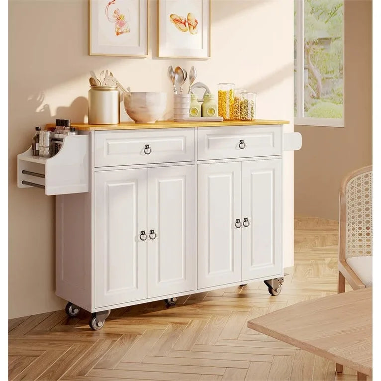 Kitchen Island Cart with Solid Wood Top and Locking Wheels 14