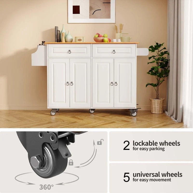 Kitchen Island Cart with Solid Wood Top and Locking Wheels 16