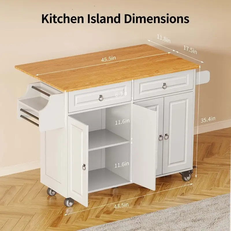 Kitchen Island Cart with Solid Wood Top and Locking Wheels 17