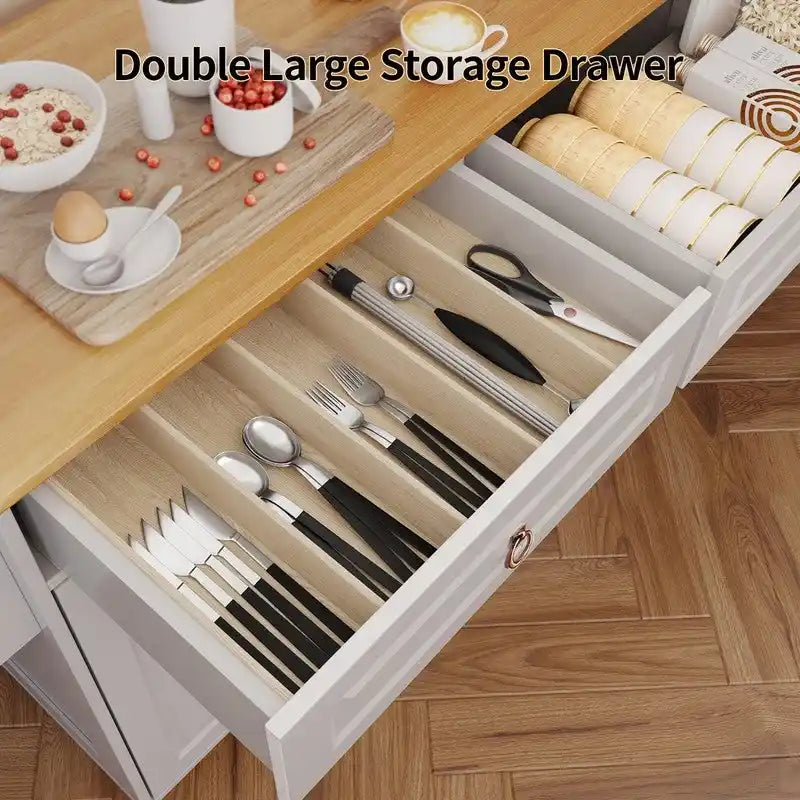 Kitchen Island Cart with Solid Wood Top and Locking Wheels 18
