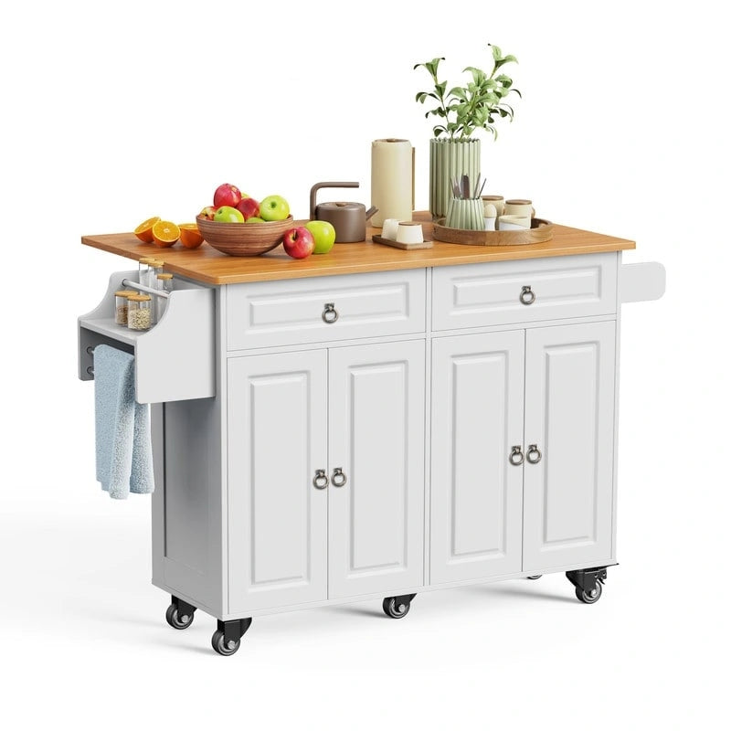Kitchen Island Cart with Solid Wood Top and Locking Wheels 19