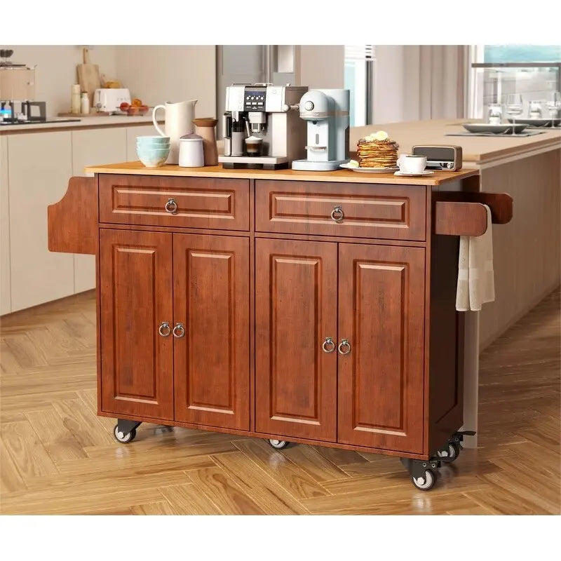 Kitchen Island Cart with Solid Wood Top and Locking Wheels 20