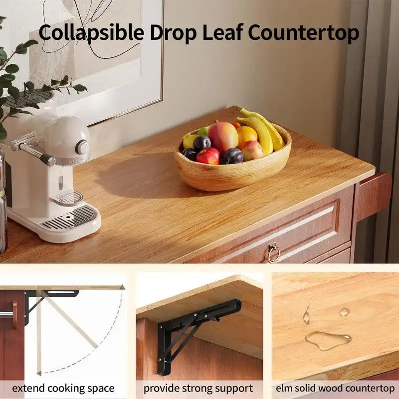 Kitchen Island Cart with Solid Wood Top and Locking Wheels 21