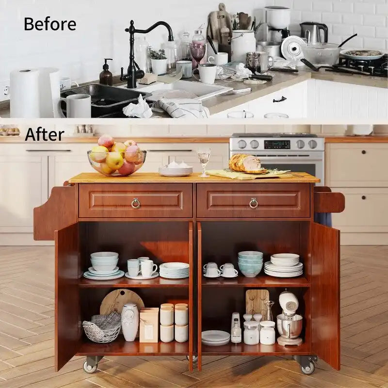 Kitchen Island Cart with Solid Wood Top and Locking Wheels 22