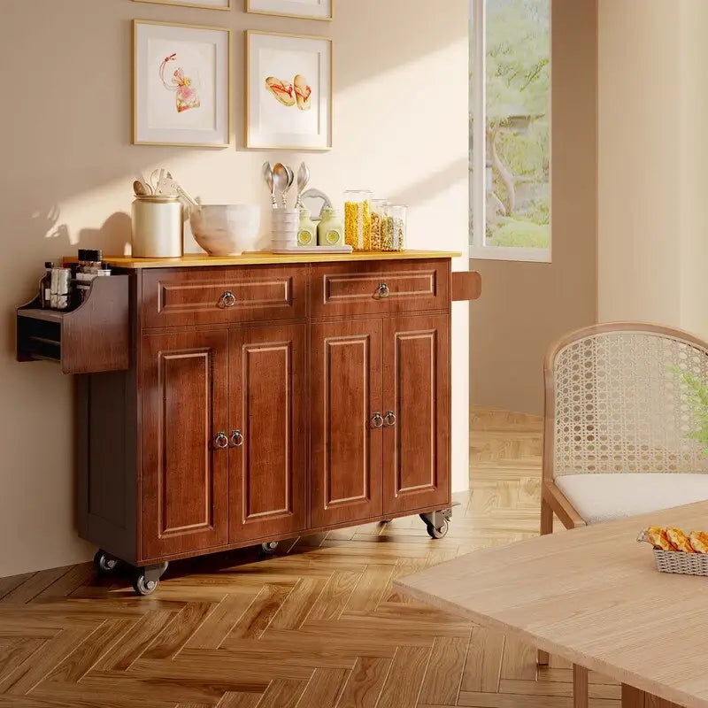 Kitchen Island Cart with Solid Wood Top and Locking Wheels 23