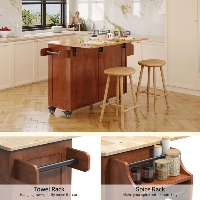 Kitchen Island Cart with Solid Wood Top and Locking Wheels 24