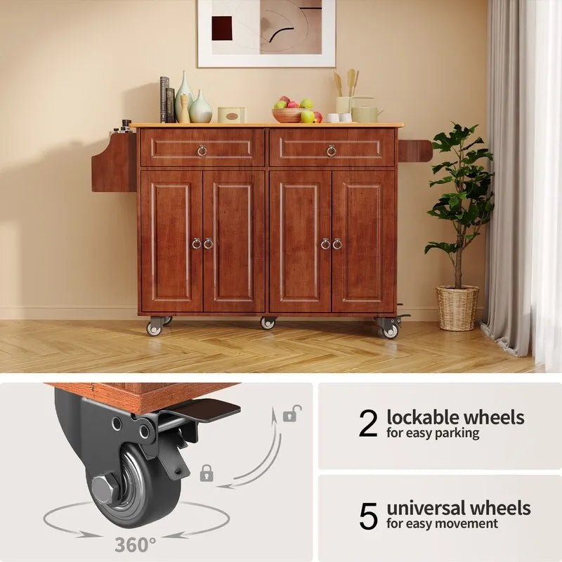 Kitchen Island Cart with Solid Wood Top and Locking Wheels 25