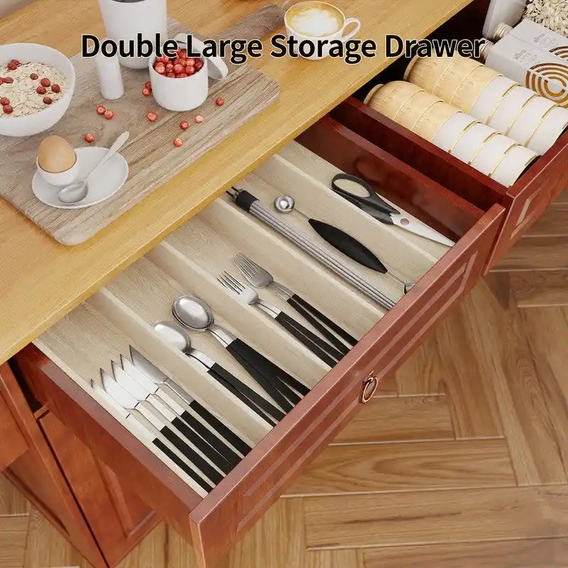 Kitchen Island Cart with Solid Wood Top and Locking Wheels 27