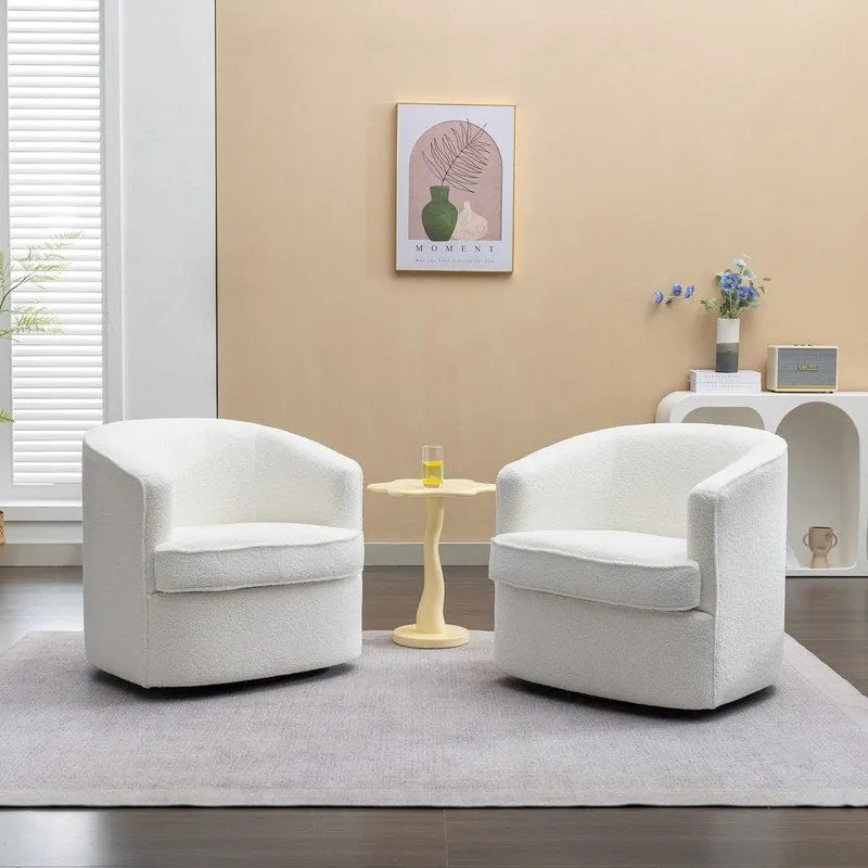 SEYNAR Modern Boucle Upholstered 360 Degree Swivel Accent Club Chair Set of 2 4