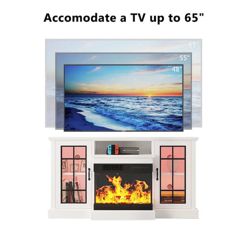 Fireplace TV Stand with All-Sided Glass Electric Fireplace 3