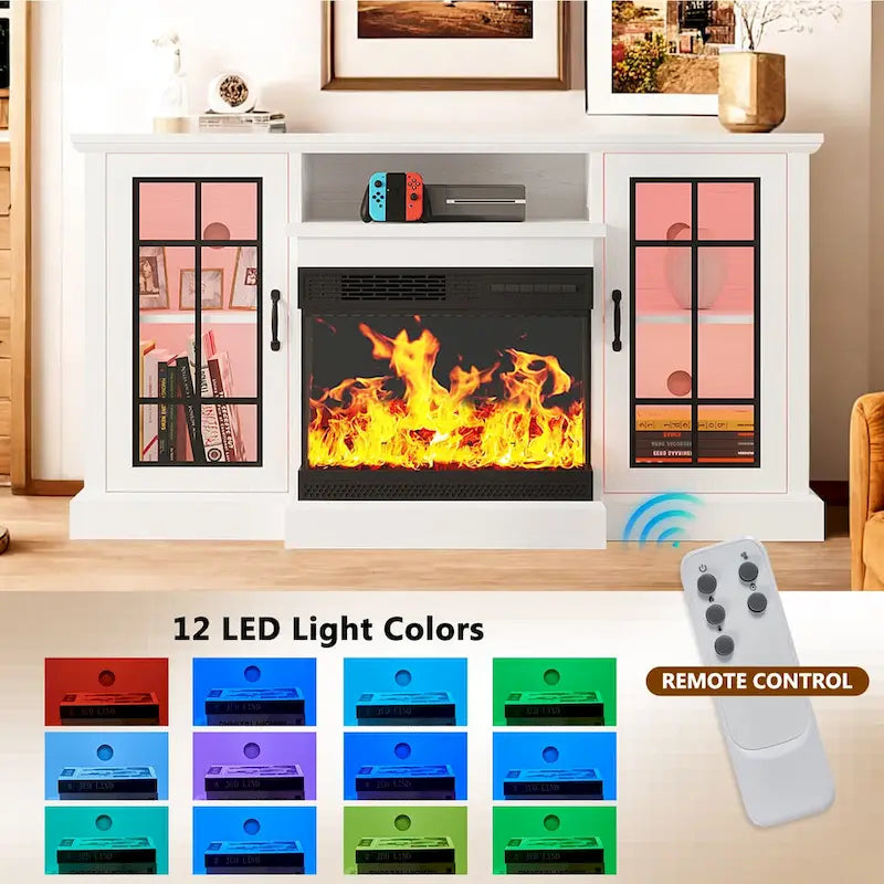 Fireplace TV Stand with All-Sided Glass Electric Fireplace 4