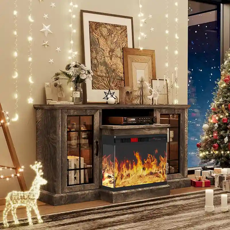 Fireplace TV Stand with All-Sided Glass Electric Fireplace 7