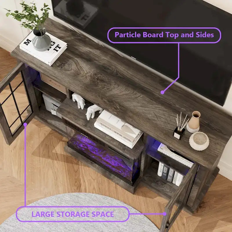 Fireplace TV Stand with All-Sided Glass Electric Fireplace 9