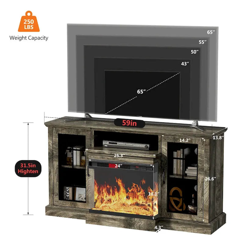 Fireplace TV Stand with All-Sided Glass Electric Fireplace 13