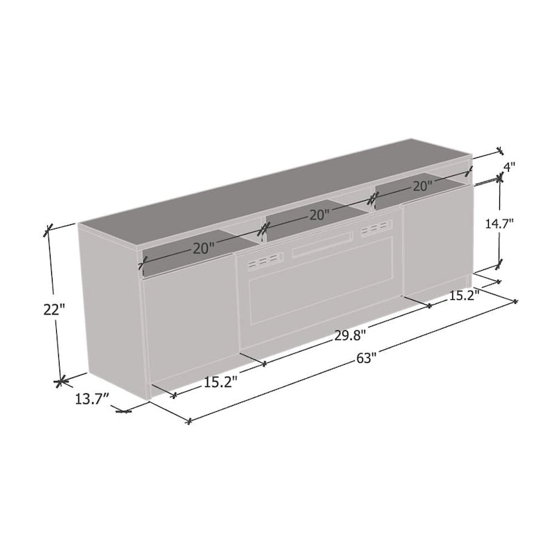 Reno 05 Electric Fireplace Modern 63 TV Stand 3