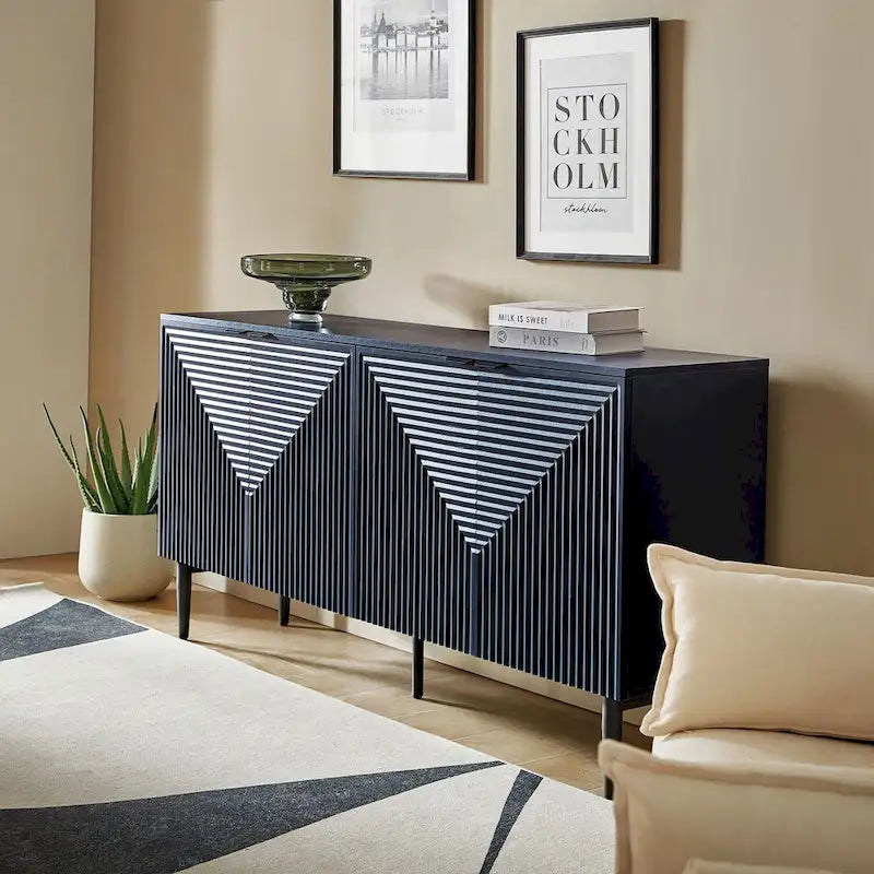 Burkart Modern 63Wide 4-Door Sideboard with Wine Rack and Metal Leg by HULALA HOME 6