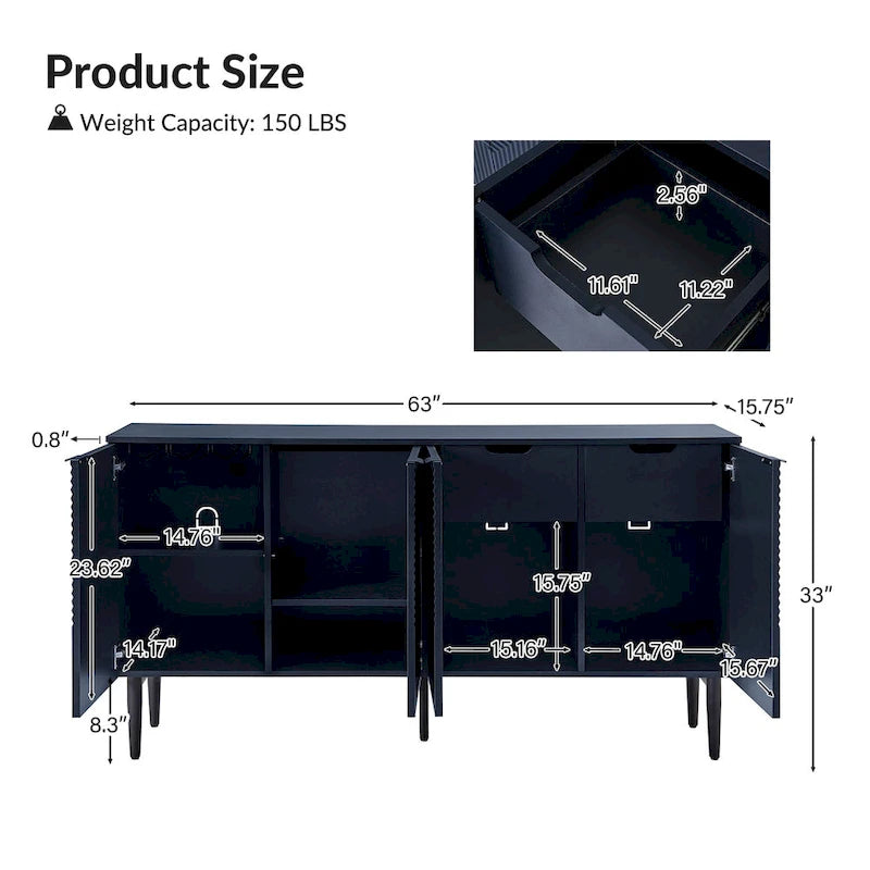 Burkart Modern 63Wide 4-Door Sideboard with Wine Rack and Metal Leg by HULALA HOME 8