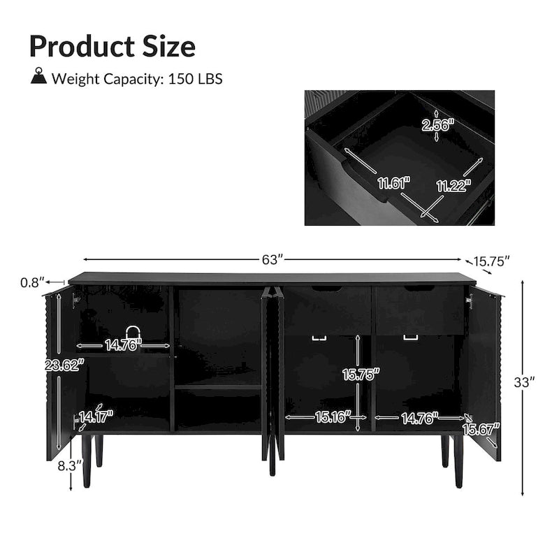 Burkart Modern 63Wide 4-Door Sideboard with Wine Rack and Metal Leg by HULALA HOME 13